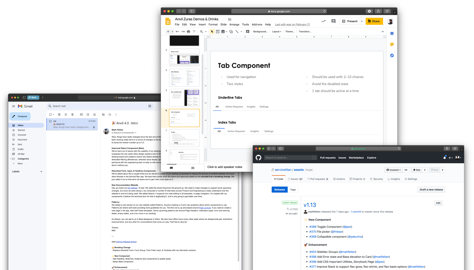 Release notes showing how new components were communicated to the organization