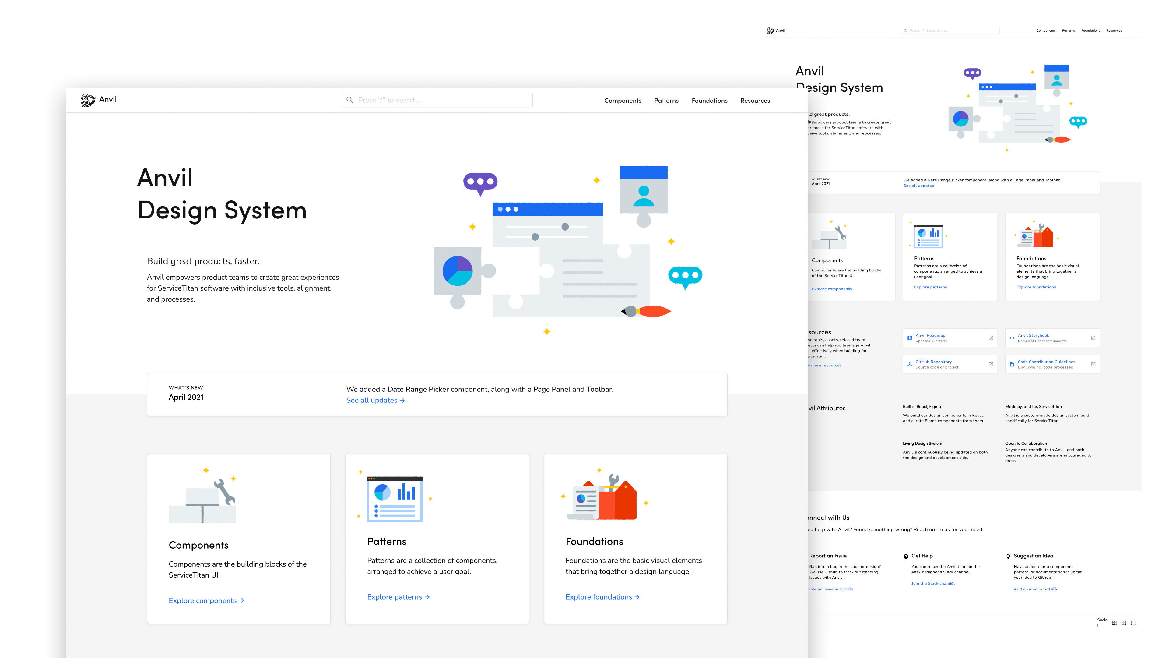 A screenshot of the documentation website for Anvil Design System
