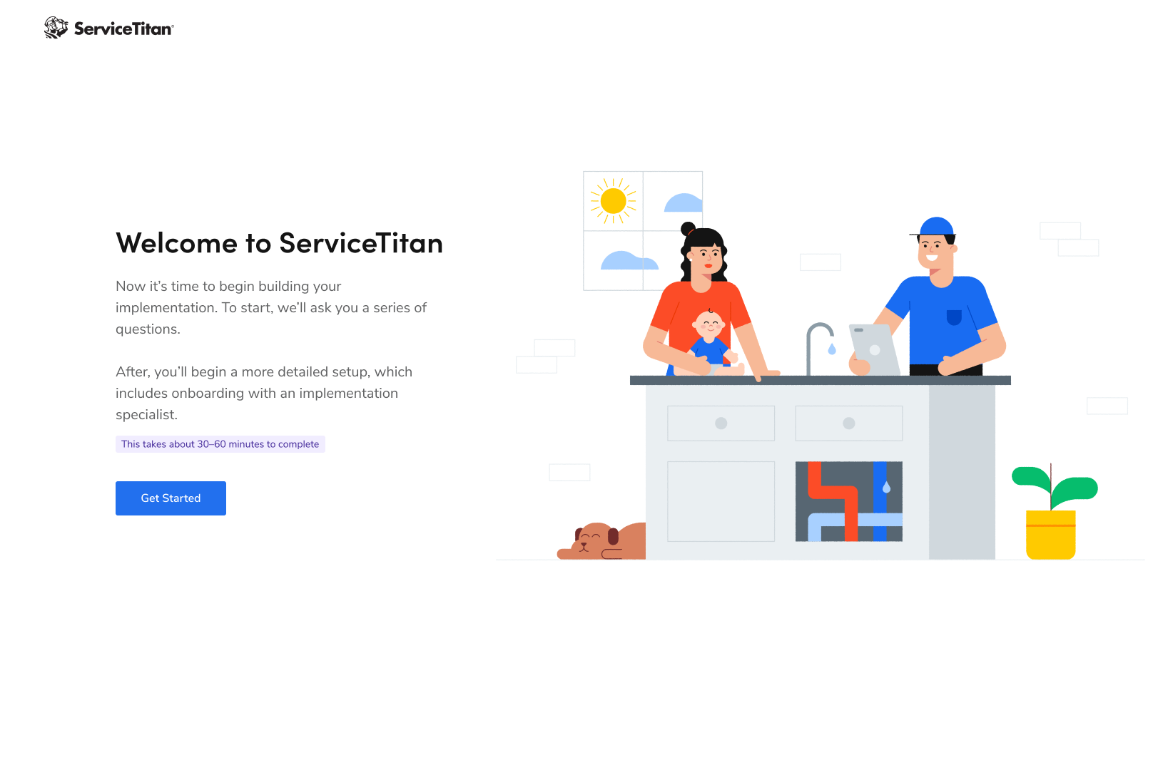 ServiceTitan onboarding welcome screen built with Anvil components