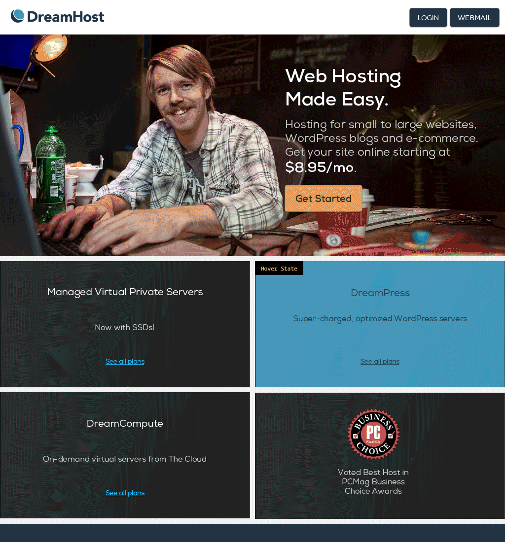 The new DreamHost homepage with refreshed branding